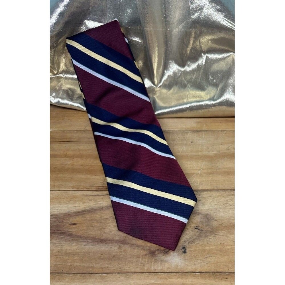 Lands End Men's Tie 100% Silk Made in USA Red Blue Gold